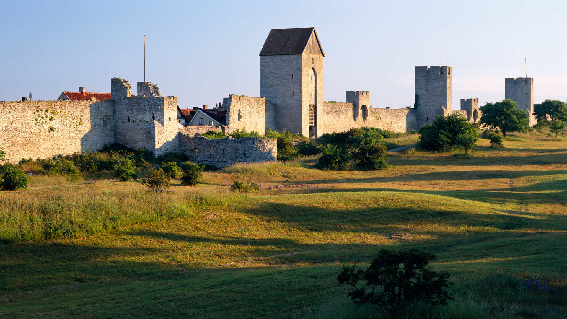 Visby ringmur i solsken