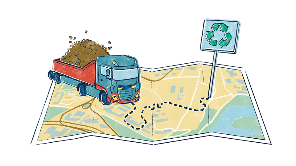 Illustratör: Make your mark Illustration - En lastbil med jord på en karta